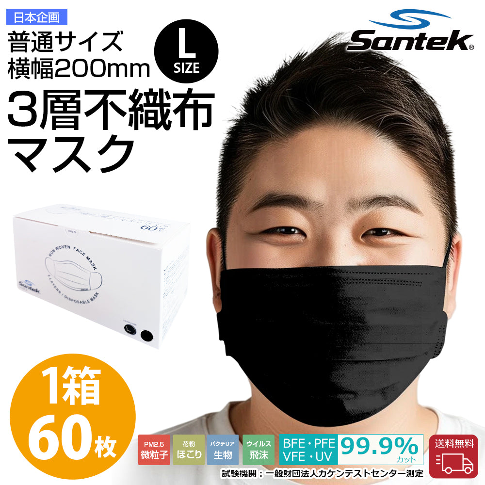 M/Lサイズ 60枚入り 黒不織布マスク(新パッケージ)