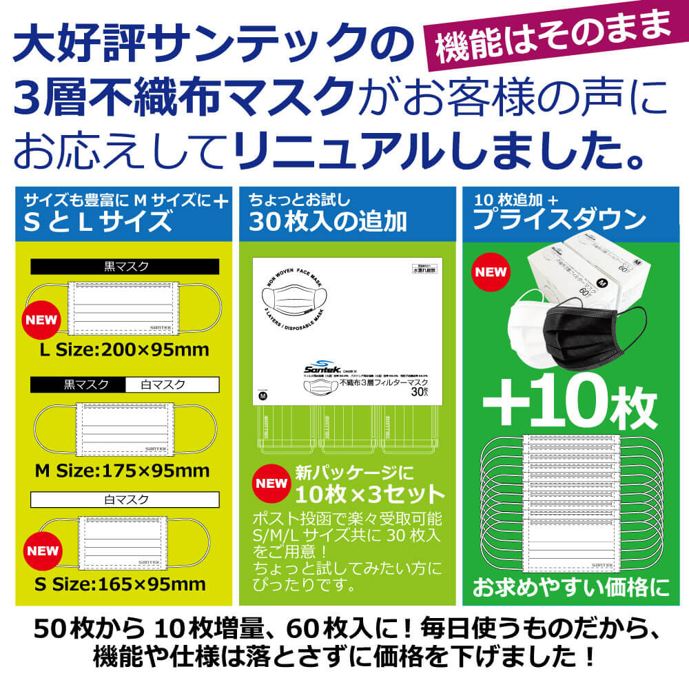 不織布マスク 30枚入り 黒(M/Lサイズ)