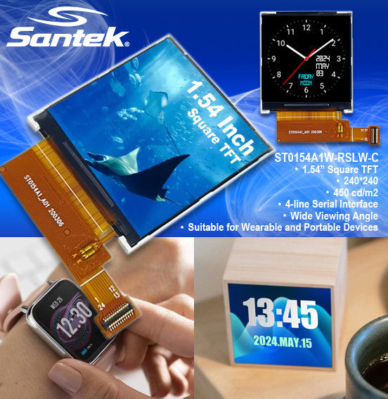 Santek LCD商品紹介#4 – 1.54” スクエアTFT液晶モジュール [ST0154A1W-RSLW-C]
