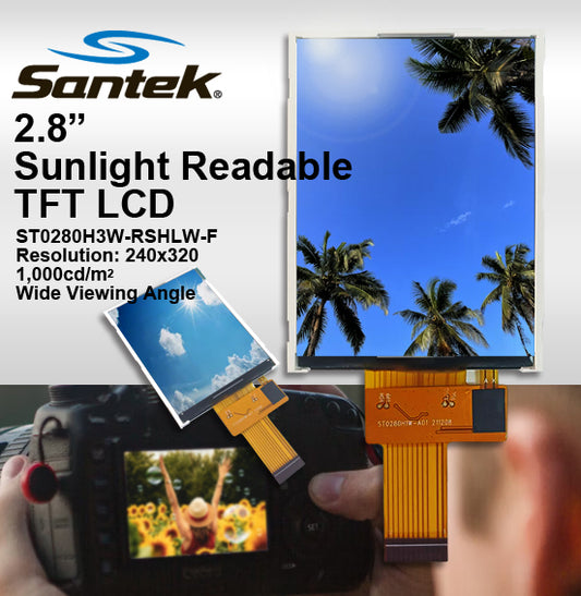 Santek LCD商品紹介#9 – 2.8” 超高輝度サンライトリーダブルTFT液晶モジュール (ST0280H3W-RSHLW-F)