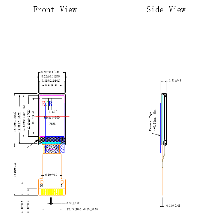 0.49" TFT LCD Module (60 x 100) [ST0049A1W-RSMLW-F]