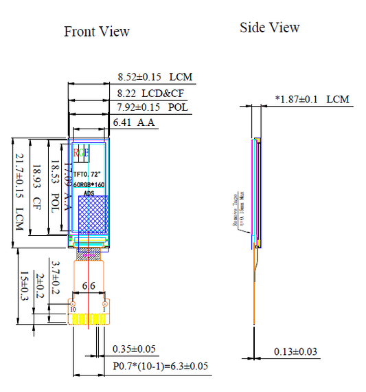 0.72インチ TFT LCDモジュール (60 x 160) [ST0072A1W-RSLW-F]