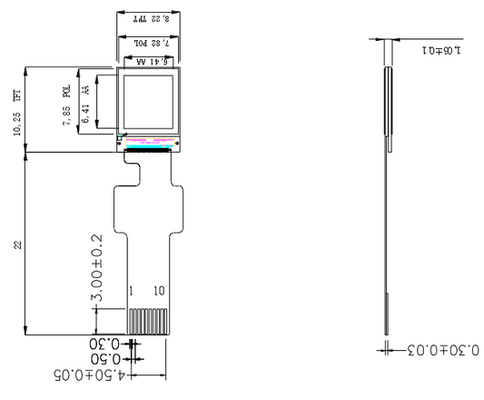 0.35インチ TFT LCDモジュール (60 x 60) [ST0035M1W-RSLW-F]