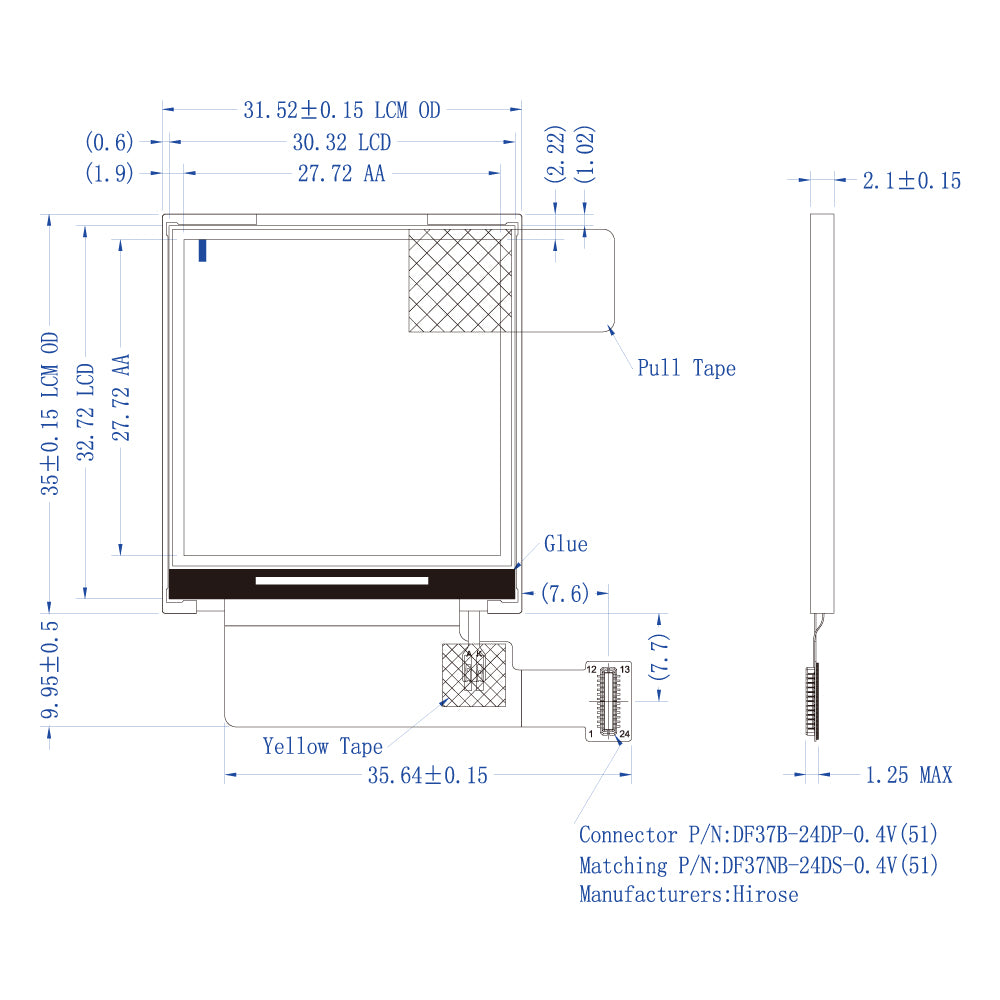 1.54" 正方形TFT LCDモジュール (240 x 240) [ST0154A1W-RSLW-C]