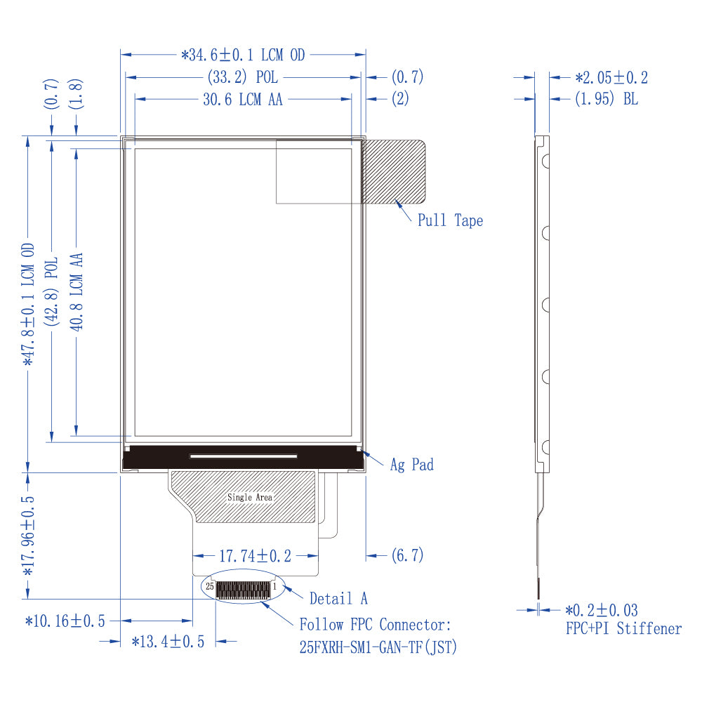 2.0" TFT LCD Module (240 x 320) [ST0200H2W-RSLW-F]