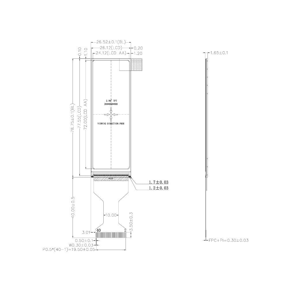 2.99" Bar Type TFT LCD Module (268 x 800) [ST0299T1W-RSLMW-F]