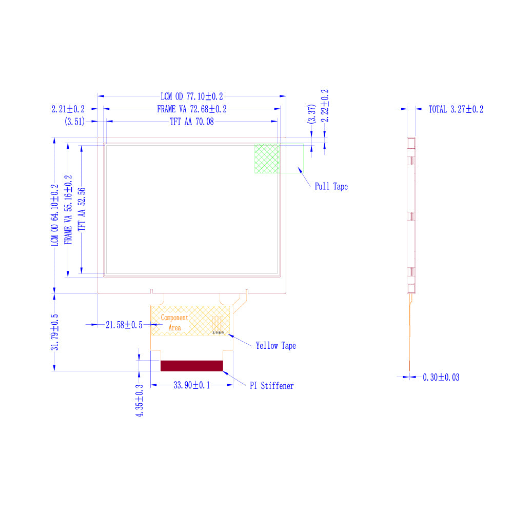 3.5" 超高輝度 TFT LCDモジュール (320 x 240) [ST0350A3W-RSHLW-F]