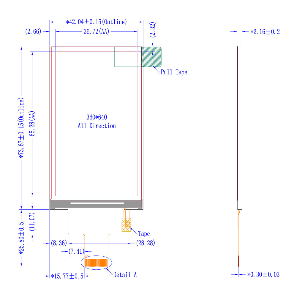 3.0" 広温度範囲 TFT LCDモジュール (320 x 640) [ST0295A1W-RSLW-F]