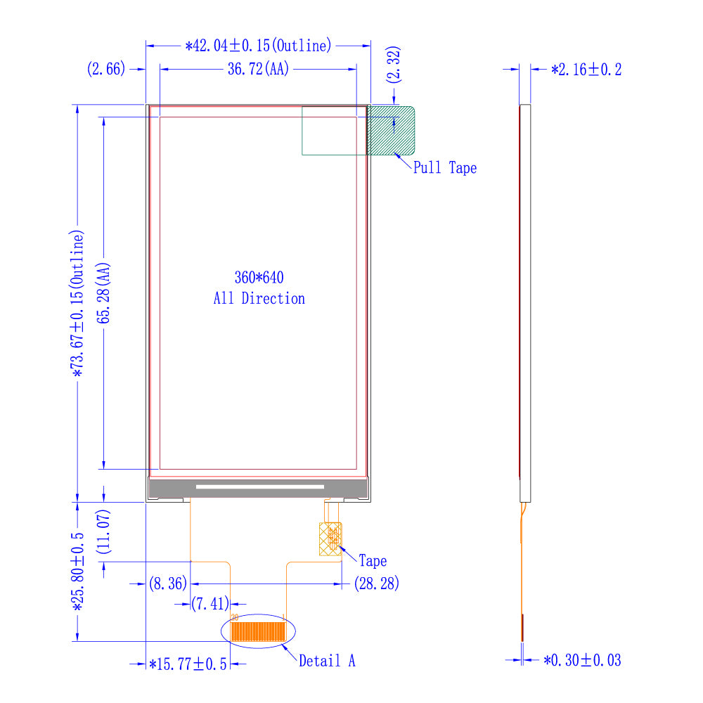 3.0" 高輝度 TFT LCDモジュール (360 x 640) [ST0295A1W-RSMLW-F]