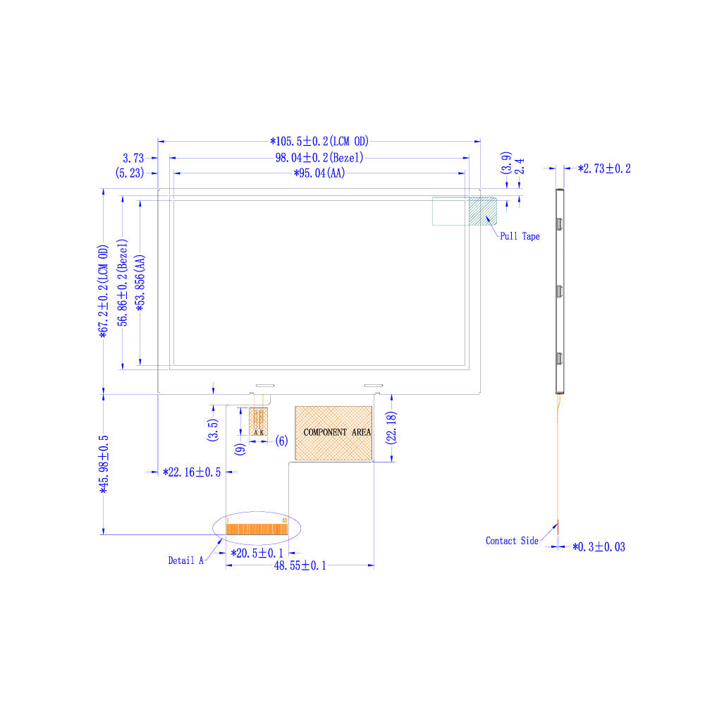 4.3" TFT LCDモジュール (800 x 480) [ST0430B2W-RSLW-F]