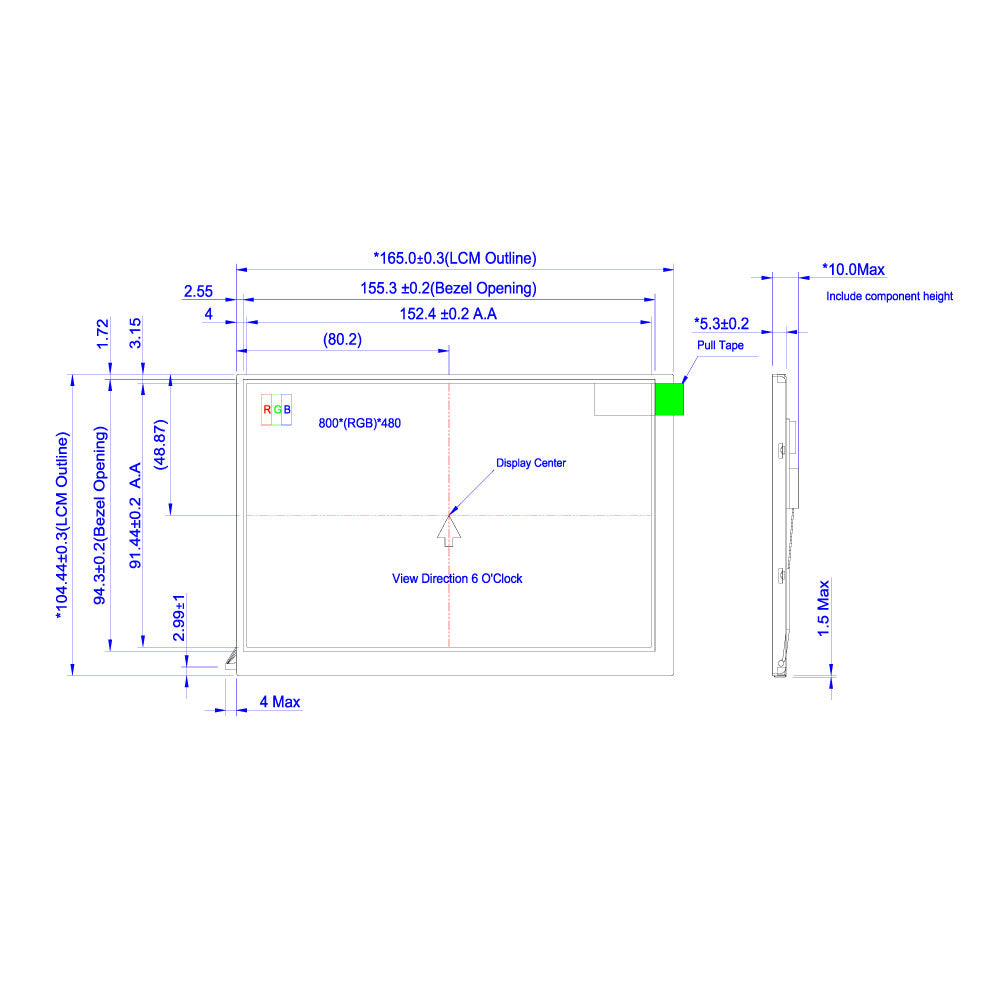 7.0" TFT LCD Module (800 x 480) Anti-Glare [ST0700A1W-RSLW-C]