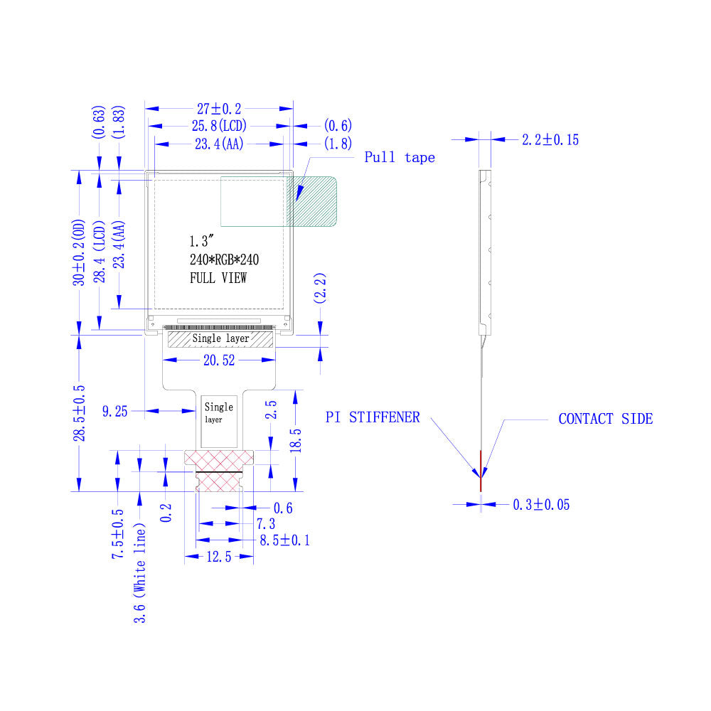 1.3" Square TFT LCD Module (240 x 240) [ST0130H5W-RSLW-F]