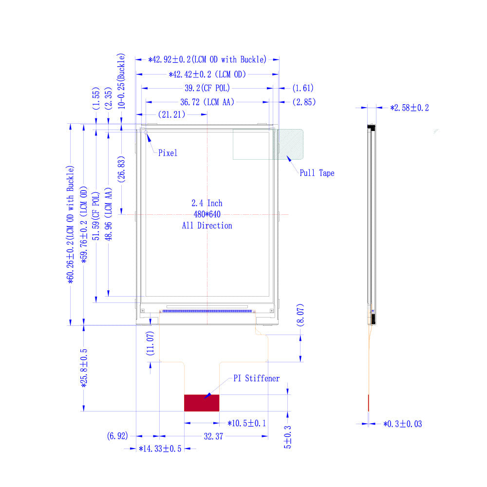 2.4" TFT LCDモジュール (480 x 640) [ST0240B4W-RSLW-F]