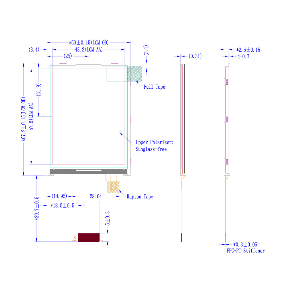 2.8" 超高輝度 TFT LCDモジュール (240 x 320) [ST0280H3W-RSMLW-F]