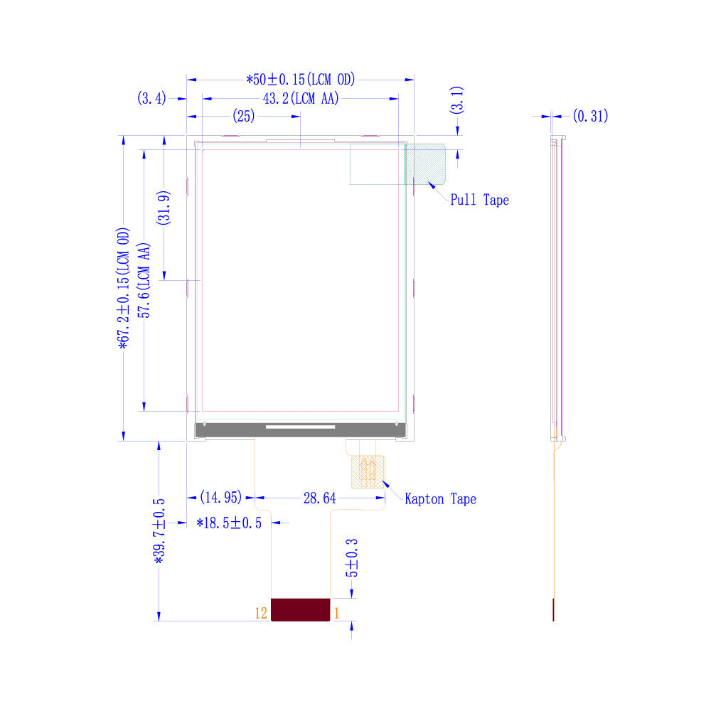 2.8" High Brightness TFT LCD Module (240 x 320) [ST0280H4W-RSMLW-F]