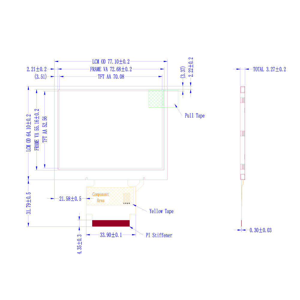 3.5" TFT LCDモジュール (320 x 240) [ST0350A2W-RSLW-F]