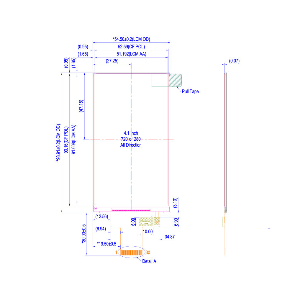 4.1" TFT LCD Module (720 x 1280) [ST0410B1W-RSLW-F]