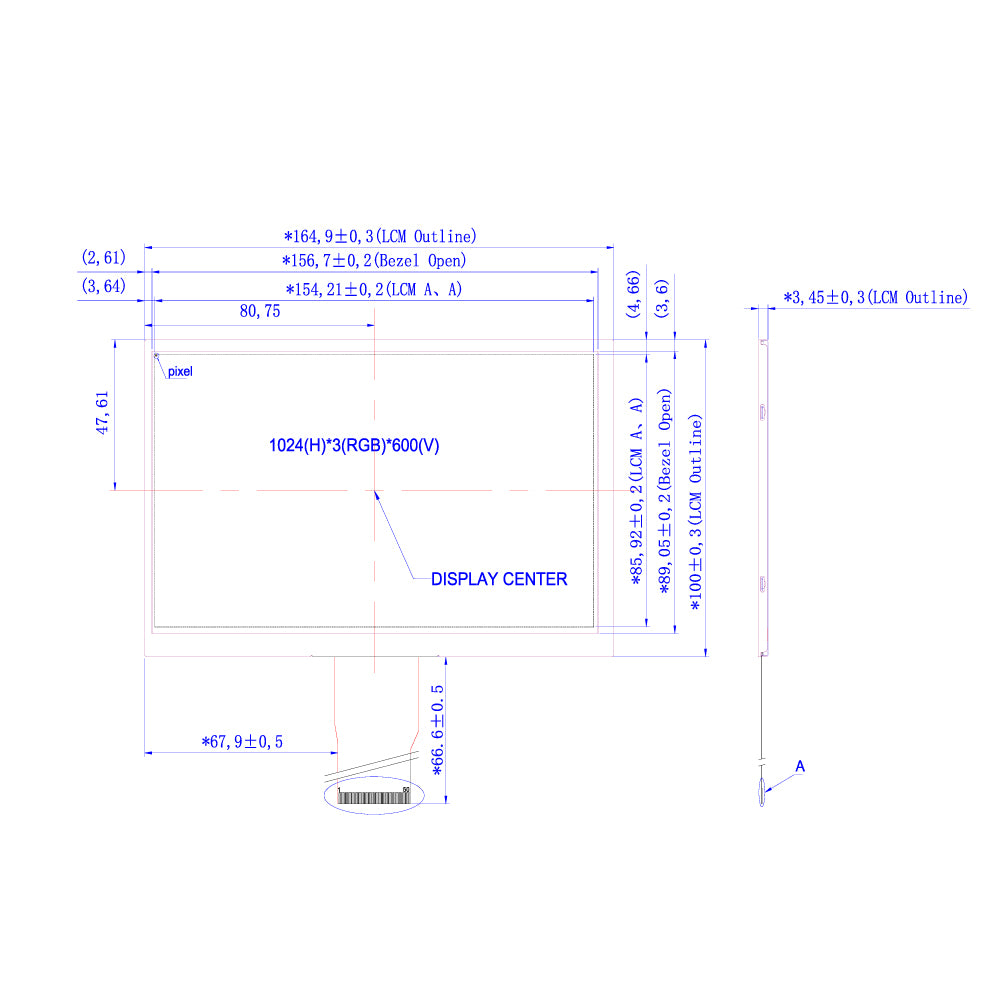 7.0" TFT LCDモジュール (1024 x 600) [ST0700J4W-RSLW-F]