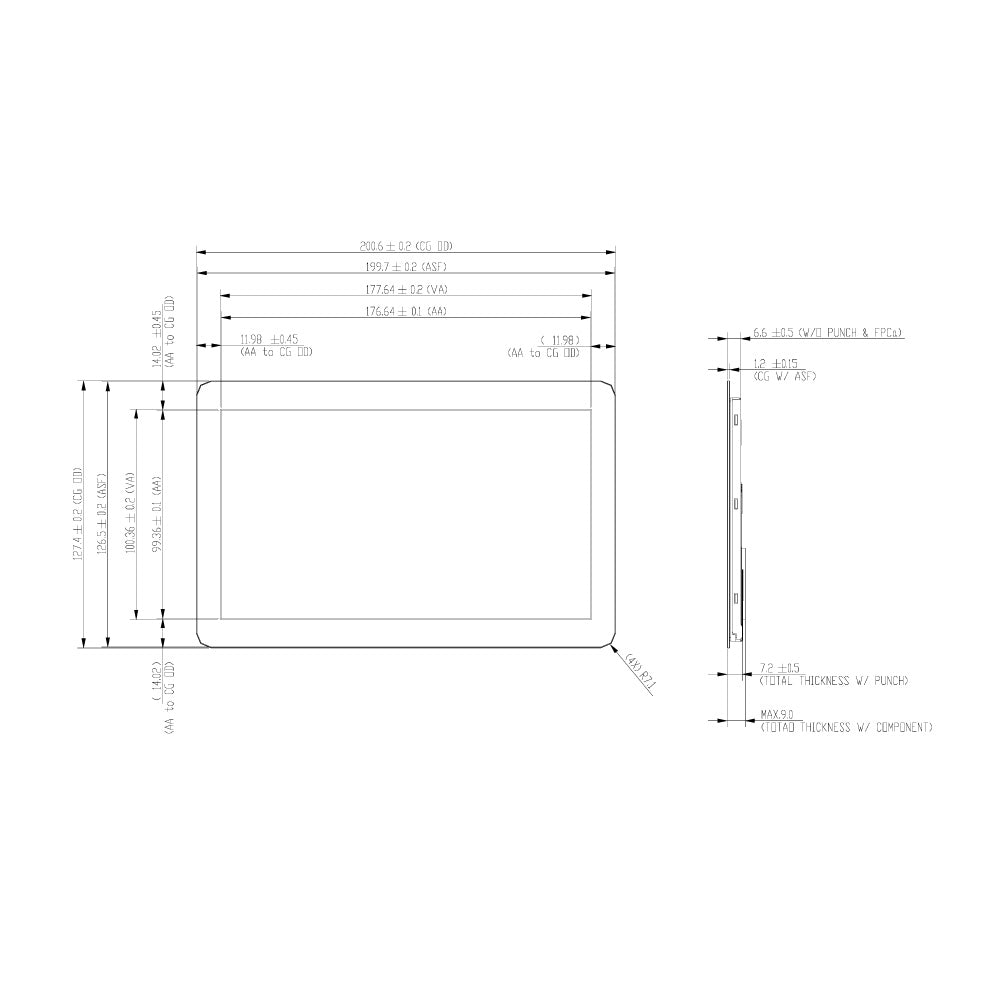 8" 高輝度 TFT LCDモジュール (1280 x 720 / HD) 静電容量タッチパネル付き アンチグレア[ST0800A1WCYOL-RSMLW-F]