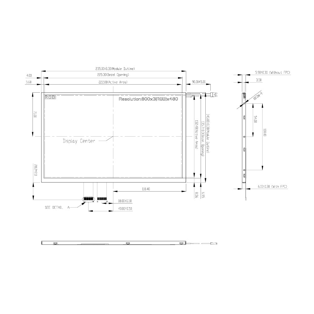 10.2" Ultra High Brightness TFT LCD Module (800 x 480) [ST1020I3W-RSCLW-F2] Sunlight Readable