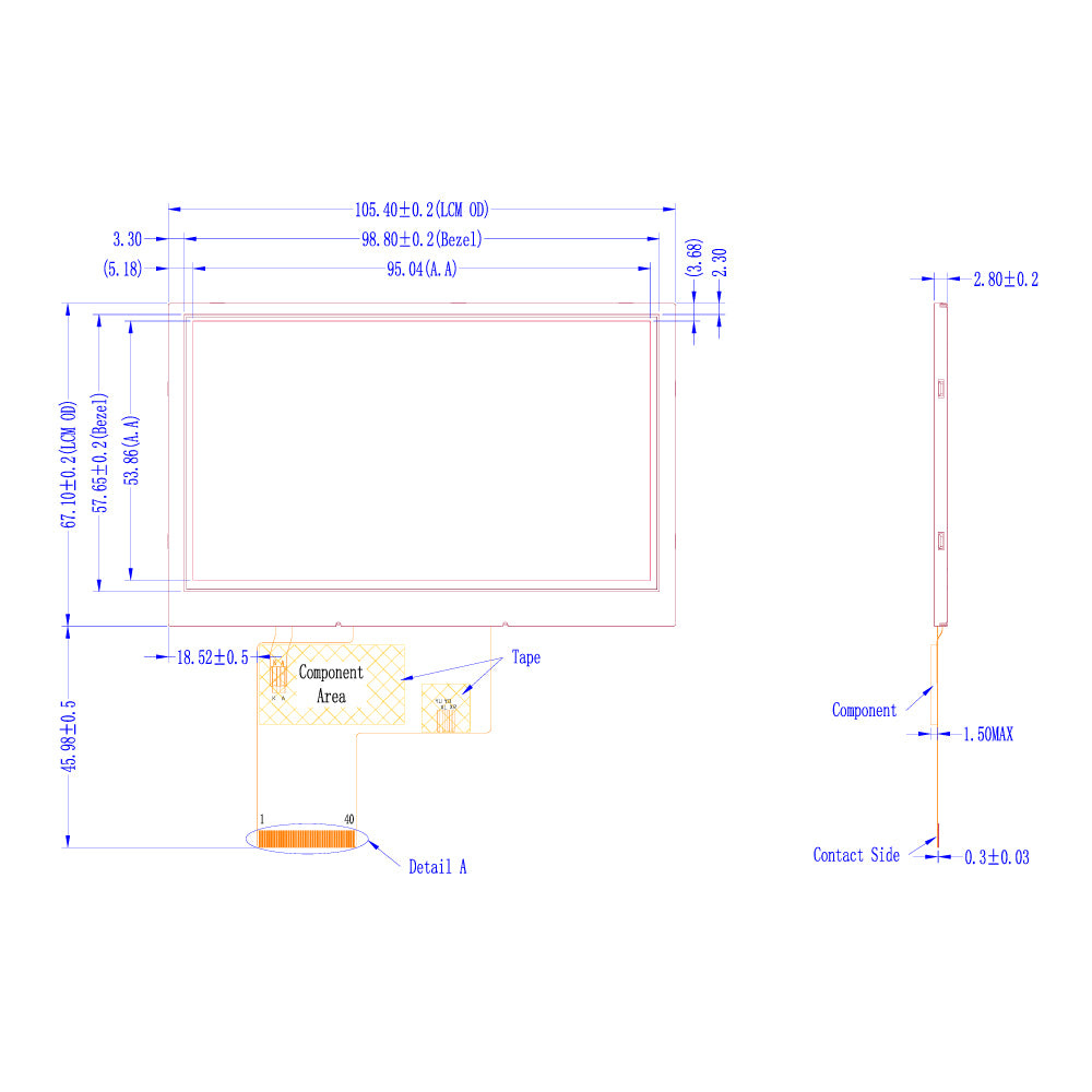 4.3" TFT LCDモジュール (480 x 272) [ST0430E2W-RSLW-F]
