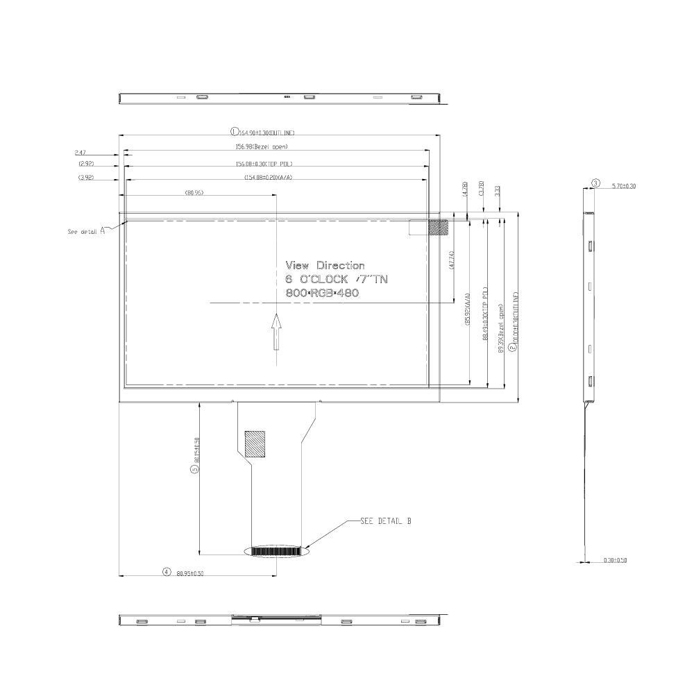 7.0" TFT LCD Module (800 x 480) Anti-Glare [ST0700I5W-RSLW-F]